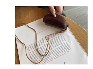 Mini genuine leather coin purse, vegetable tanned cowhide lanyard bag for women and girls.