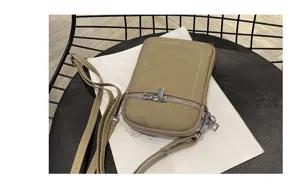 Genuine leather crossbody phone bag for women, mini shoulder bag, casual daily tan purse.