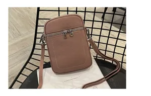 Genuine leather mini crossbody phone bag for women, stylish small shoulder bag with zipper.
