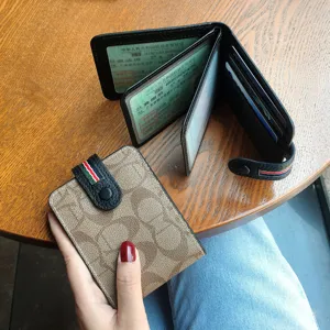 Genuine leather driver license holder vintage monogram pattern card wallet organizer