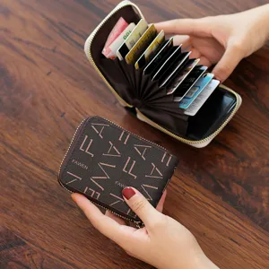 Tarjetero de Cuero PU Retro para Mujer Estuche de Tarjeta de Crédito con Cremallera Mini Billetera Multifuncional