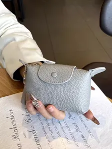 Mini leather coin purse for women, small cute pendant wallet with snap closure and key ring.