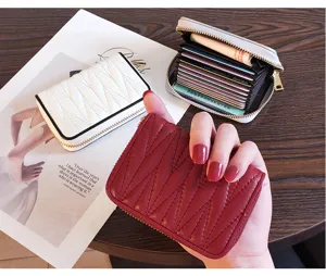 Genuine leather card holder for women, compact accordion wallet with multiple slots, chic.