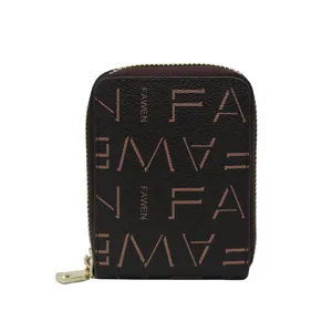 Tarjetero compacto y elegante para mujer con cremallera, cartera delgada para tarjetas.