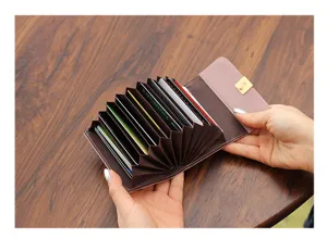 Tarjetero de cuero genuino para mujer compacto acordeón estuche mini cartera rosa