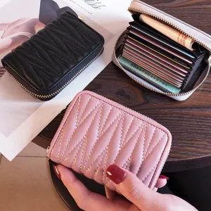 Genuine leather card holder wallet, multi-slot slim zipper card case coin purse for women.