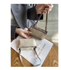 Genuine leather mini coin purse women soft cowhide small zipper wallet cute hand wrist bag