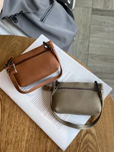 Genuine leather mini coin purse women soft cowhide small zipper wallet fashionable wrist bag