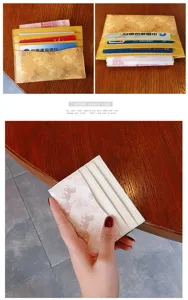 Mini PU leather card holder for women, slim minimalist wallet with cute carriage print design.