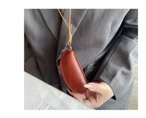 Genuine leather mini coin purse lipstick bag with lanyard for women crossbody stylish accessory