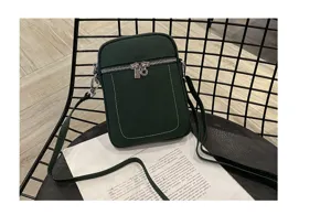 Genuine leather mini crossbody phone bag for women, stylish small shoulder bag with zipper.