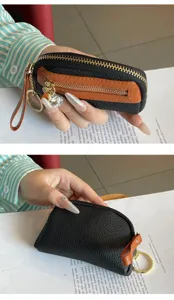 Small leather coin purse keychain mini zipper wallet for women daily use and cute accessories