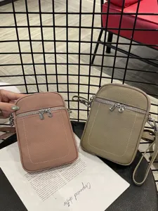 Genuine Leather Mini Mobile Phone Bag Women Retro Vertical Square Shoulder Crossbody Bag Daily Small Purse