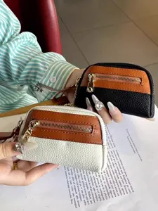Women mini coin purse keychain genuine leather small zipper wallet cute coin pouch pendant
