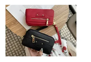 Genuine leather women clutch bag large capacity double zipper motorcycle handbag stylish wristlet