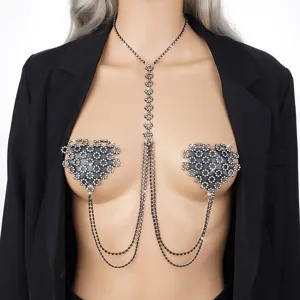 Sexy Rhinestone Body Chain Heart Chest Chain Nightclub Bikini Harness Belly Chain Jewelry For Women