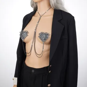 Sexy rhinestone body chain heart nipple pasties clubwear for women fashion party jewelry