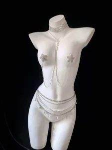 Vintage multilayer imitation pearl waist chain crystal rhinestone body jewelry set for women
