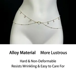 Double Layer Waist Chain Rhinestone Heart Body Chain Elegant Beach Belly Jewelry Set