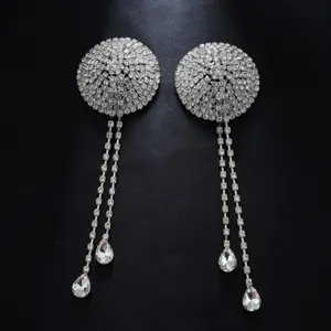 Sparkling rhinestone tassel nipple pasties, sexy body jewelry for women, fashion party wear.