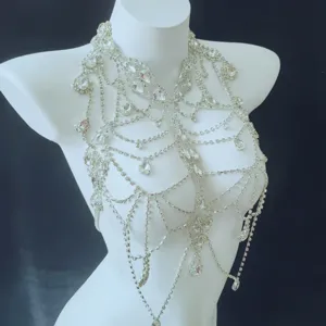Detailed view of a stunning multi-layer rhinestone body chain, perfect for sexy bikini and clubwear.
