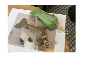 Porte-monnaie en cuir véritable en forme de poisson mignon, mini étui à clés zippé pour femme.