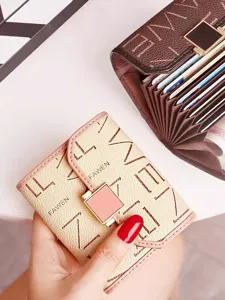 Women accordion card holder minimalist slim PU leather multi-slot credit card wallet case