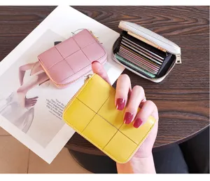 Porte-cartes compact en cuir fermeture éclair étui à cartes minimaliste mini porte-cartes chic