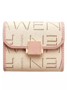 Chic compact women's card wallet, stylish trifold design with chic pink trim and secure clasp.
