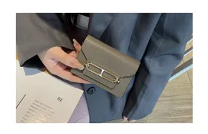 Genuine Leather Card Holder Women Small Wallet Chic Metal Clasp Purse Minimalist Design