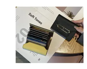 Genuine leather multi-slot card holder women's mini wallet with clasp design stylish chic