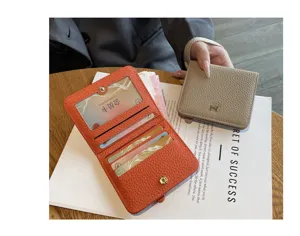 Genuine leather women's short wallet mini compact card holder soft cowhide fashion purse