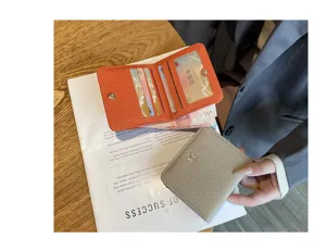 Genuine leather women short wallet compact card holder chic minimalist design purse for daily use