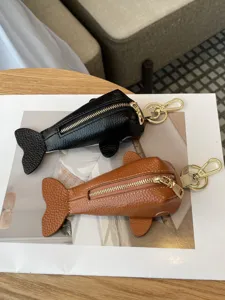 Porte-clés poisson en cuir véritable mignon étui à clés mini portefeuille pour femmes