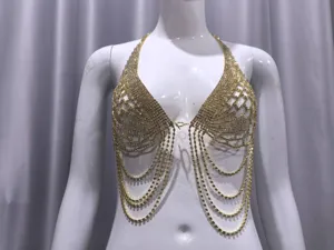 Gold rhinestone body chain fashion crystal bra chain multi-layer tassel jewelry for women