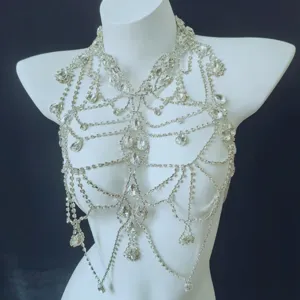 Multilayer Rhinestone Chest Chain Sexy Bikini Body Chain Alloy Rhinestone Body Jewelry For Women Party Nightclub