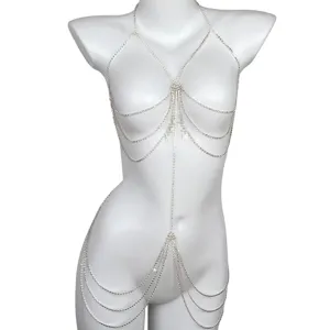 Sexy rhinestone body chain multi-layer crystal waist chest jewelry for women night club party