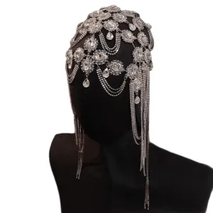 Bridal rhinestone tassel head chain wedding crystal hair accessory for women headpiece