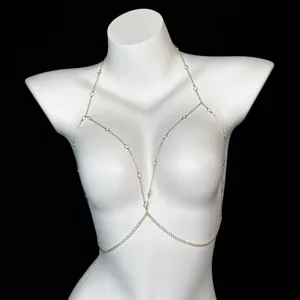 Gold body chain for women sexy crystal chest jewelry geometric fashion accessory outfit
