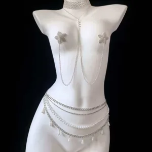 Multilayer Artificial Pearl Rhinestone Waist Chain Alloy Body Chain Fashion Jewelry Accessories For Women