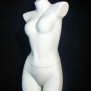 Minimalist Rose Gold Belly Chain with Pink Geometric Rhinestones for Daily Women Fashion