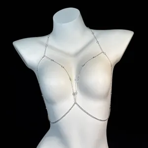 Silver geometric body chain sexy chest jewelry for women fashion festival accessories