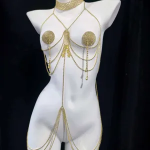 Sexy Multi Layer Rhinestone Body Chain Butterfly Pendant Chest Chain Waist Chain Party Body Jewelry For Women