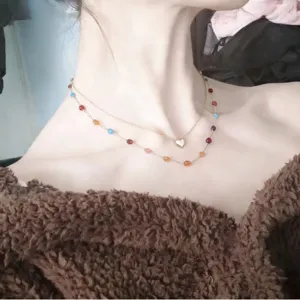 Stainless Steel Multi Layer Beaded Necklace Natural Stone Round Beads Clavicle Chain Fashion Jewelry For Women