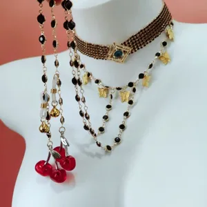 Europäische mehrschichtige Strass Schmetterling Quaste Körperkette Mode Kirsche Schmuck