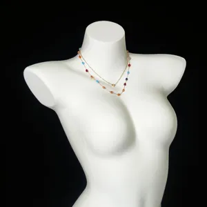 Stylish double layer stainless steel colorful bead necklace for women fashion daily wear