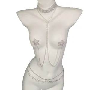 Fashion multi-layer rhinestone imitation pearl body chain set women sexy party jewelry