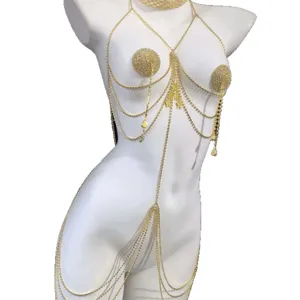 Sexy multi-layer rhinestone body chain with butterfly pendant for women night club party