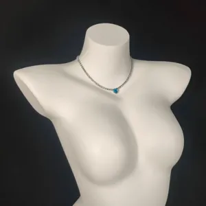 Silver tone tennis necklace with blue heart crystal pendant for women fashion jewelry.