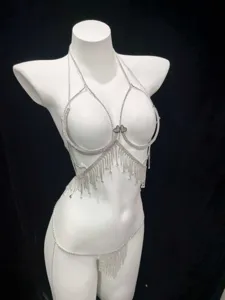 Chaîne de poitrine longue frange strass étincelante corps cristal fête de plage été sexy
